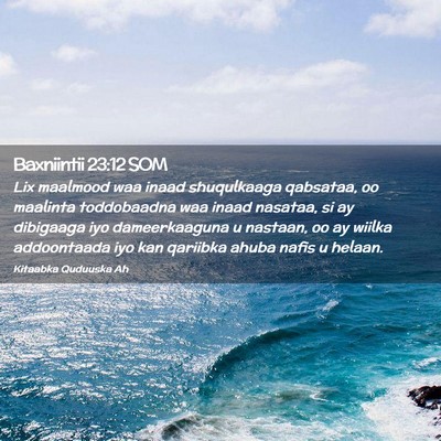 Picture 02 - Baxniintii 23:12 SOM - Lix maalmood waa inaad shuqulkaaga qabsataa, oo - Bible Verse Picture