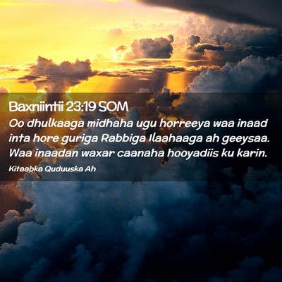 Picture 02 - Baxniintii 23:19 SOM - Oo dhulkaaga midhaha ugu horreeya waa inaad inta - Bible Verse Picture