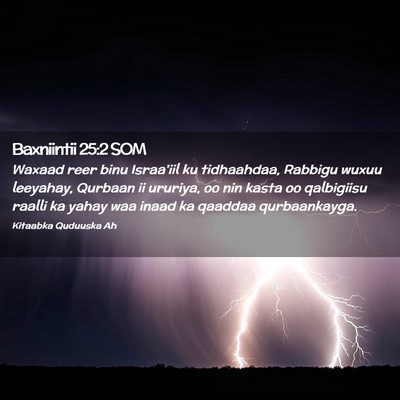 Picture 02 - Baxniintii 25:2 SOM - Waxaad reer binu Israa'iil ku tidhaahdaa, Rabbigu - Bible Verse Picture