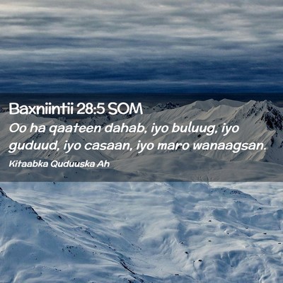 Picture 02 - Baxniintii 28:5 SOM - Oo ha qaateen dahab, iyo buluug, iyo guduud, iyo - Bible Verse Picture