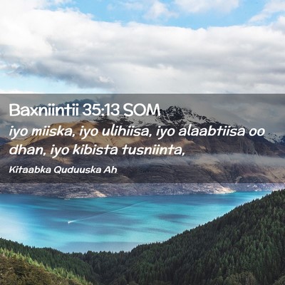 Picture 02 - Baxniintii 35:13 SOM - iyo miiska, iyo ulihiisa, iyo alaabtiisa oo dhan, - Bible Verse Picture