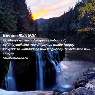 Picture 02 - Baxniintii 40:18 SOM - Oo Muuse wuxuu qotomiyey taambuuggii, - Bible Verse Picture