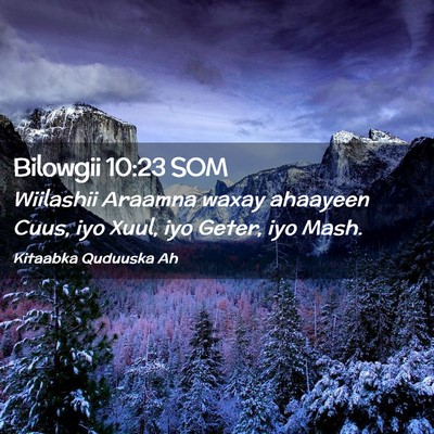 Picture 02 - Bilowgii 10:23 SOM - Wiilashii Araamna waxay ahaayeen Cuus, iyo Xuul, - Bible Verse Picture