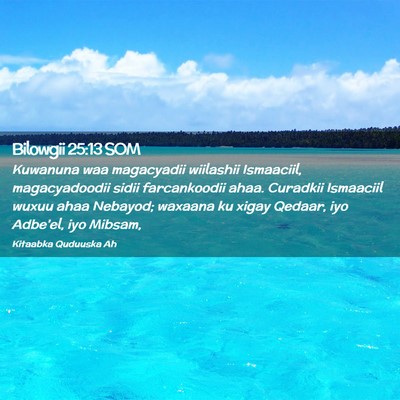 Picture 02 - Bilowgii 25:13 SOM - Kuwanuna waa magacyadii wiilashii Ismaaciil, - Bible Verse Picture