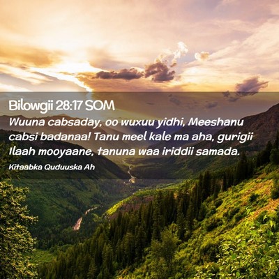 Picture 02 - Bilowgii 28:17 SOM - Wuuna cabsaday, oo wuxuu yidhi, Meeshanu cabsi - Bible Verse Picture