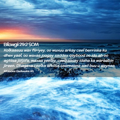Picture 02 - Bilowgii 29:2 SOM - Kolkaasuu wax fiiriyey, oo wuxuu arkay ceel - Bible Verse Picture