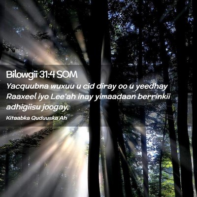 Picture 02 - Bilowgii 31:4 SOM - Yacquubna wuxuu u cid diray oo u yeedhay Raaxeel - Bible Verse Picture
