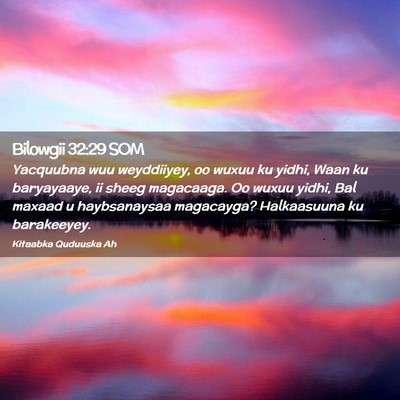 Picture 02 - Bilowgii 32:29 SOM - Yacquubna wuu weyddiiyey, oo wuxuu ku yidhi, Waan - Bible Verse Picture