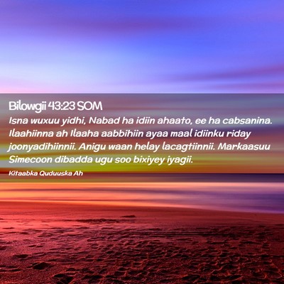 Picture 02 - Bilowgii 43:23 SOM - Isna wuxuu yidhi, Nabad ha idiin ahaato, ee ha - Bible Verse Picture