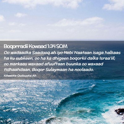 Picture 02 - Boqorradii Kowaad 1:34 SOM - Oo wadaadka Saadooq ah iyo Nebi Naataan isaga - Bible Verse Picture