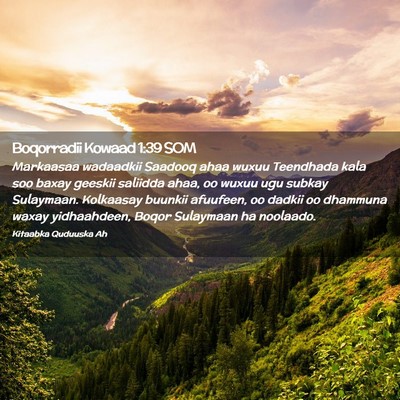 Picture 02 - Boqorradii Kowaad 1:39 SOM - Markaasaa wadaadkii Saadooq ahaa wuxuu Teendhada - Bible Verse Picture