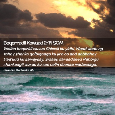 Picture 02 - Boqorradii Kowaad 2:44 SOM - Weliba boqorkii wuxuu Shimcii ku yidhi, Waad wada - Bible Verse Picture