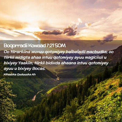 Picture 02 - Boqorradii Kowaad 7:21 SOM - Oo tiirarkiina wuxuu qotomiyey balbaladii - Bible Verse Picture