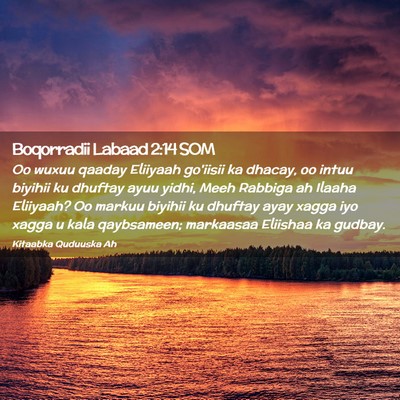 Picture 02 - Boqorradii Labaad 2:14 SOM - Oo wuxuu qaaday Eliiyaah go'iisii ka dhacay, oo - Bible Verse Picture