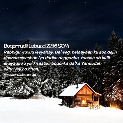 Picture 02 - Boqorradii Labaad 22:16 SOM - Rabbigu wuxuu leeyahay, Bal eeg, belaayaan ku soo - Bible Verse Picture