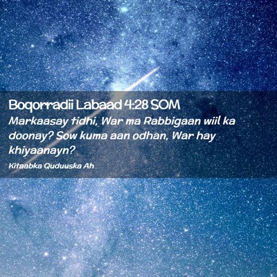 Picture 02 - Boqorradii Labaad 4:28 SOM - Markaasay tidhi, War ma Rabbigaan wiil ka doonay? - Bible Verse Picture