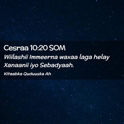 Picture 02 - Cesraa 10:20 SOM - Wiilashii Immeerna waxaa laga helay Xanaanii iyo - Bible Verse Picture