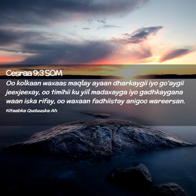 Picture 02 - Cesraa 9:3 SOM - Oo kolkaan waxaas maqlay ayaan dharkaygii iyo - Bible Verse Picture