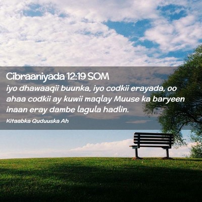 Picture 02 - Cibraaniyada 12:19 SOM - iyo dhawaaqii buunka, iyo codkii erayada, oo ahaa - Bible Verse Picture