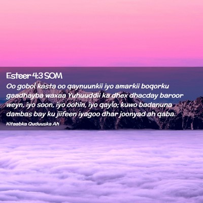 Picture 02 - Esteer 4:3 SOM - Oo gobol kasta oo qaynuunkii iyo amarkii boqorku - Bible Verse Picture