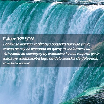 Picture 02 - Esteer 9:25 SOM - Laakiinse markuu xaalkaasu boqorka hortiisa - Bible Verse Picture