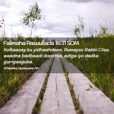 Picture 02 - Falimaha Rasuullada 16:31 SOM - Kolkaasay ku yidhaahdeen, Rumayso Rabbi Ciise, - Bible Verse Picture