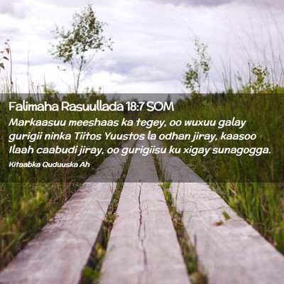 Picture 02 - Falimaha Rasuullada 18:7 SOM - Markaasuu meeshaas ka tegey, oo wuxuu galay - Bible Verse Picture
