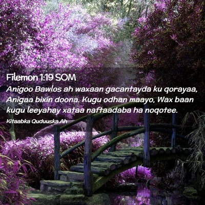 Picture 02 - Filemon 1:19 SOM - Anigoo Bawlos ah waxaan gacantayda ku qorayaa, - Bible Verse Picture