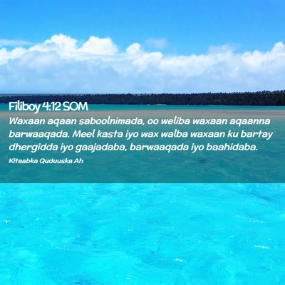 Picture 02 - Filiboy 4:12 SOM - Waxaan aqaan saboolnimada, oo weliba waxaan - Bible Verse Picture