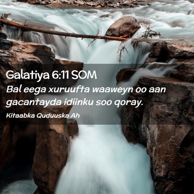 Picture 02 - Galatiya 6:11 SOM - Bal eega xuruufta waaweyn oo aan gacantayda - Bible Verse Picture