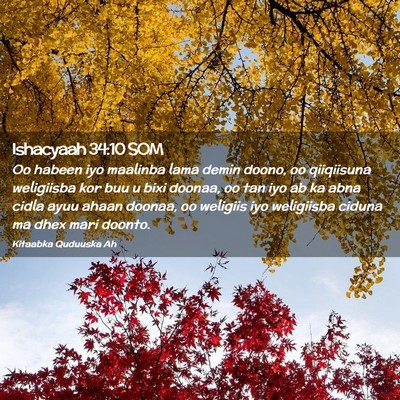 Picture 02 - Ishacyaah 34:10 SOM - Oo habeen iyo maalinba lama demin doono, oo - Bible Verse Picture