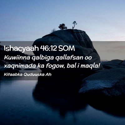 Picture 02 - Ishacyaah 46:12 SOM - Kuwiinna qalbiga qallafsan oo xaqnimada ka fogow, - Bible Verse Picture