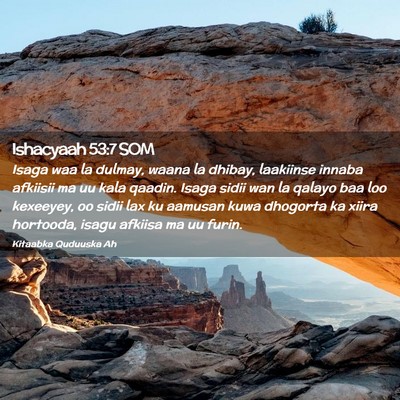 Picture 02 - Ishacyaah 53:7 SOM - Isaga waa la dulmay, waana la dhibay, laakiinse - Bible Verse Picture