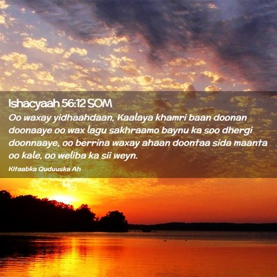 Picture 02 - Ishacyaah 56:12 SOM - Oo waxay yidhaahdaan, Kaalaya khamri baan doonan - Bible Verse Picture