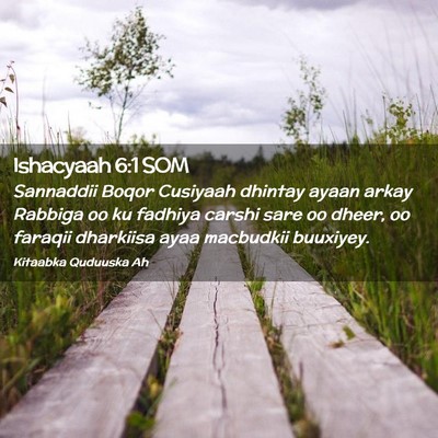 Picture 02 - Ishacyaah 6:1 SOM - Sannaddii Boqor Cusiyaah dhintay ayaan arkay - Bible Verse Picture