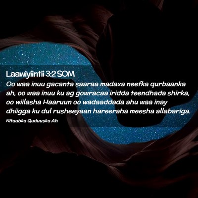 Picture 02 - Laawiyiintii 3:2 SOM - Oo waa inuu gacanta saaraa madaxa neefka - Bible Verse Picture