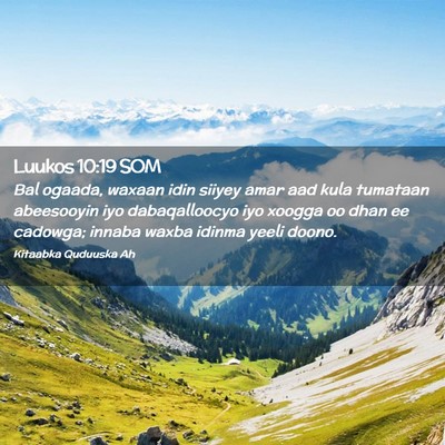 Picture 02 - Luukos 10:19 SOM - Bal ogaada, waxaan idin siiyey amar aad kula - Bible Verse Picture