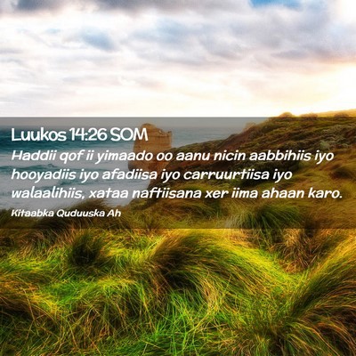 Picture 02 - Luukos 14:26 SOM - Haddii qof ii yimaado oo aanu nicin aabbihiis iyo - Bible Verse Picture