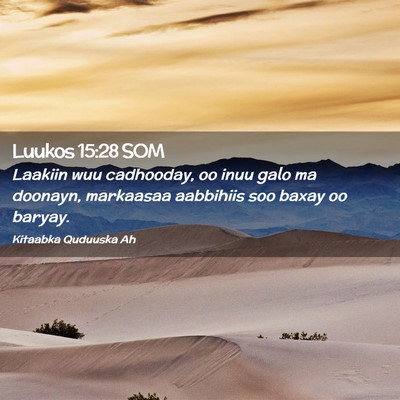 Picture 02 - Luukos 15:28 SOM - Laakiin wuu cadhooday, oo inuu galo ma doonayn, - Bible Verse Picture