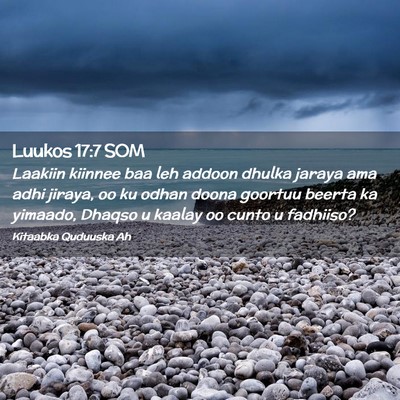 Picture 02 - Luukos 17:7 SOM - Laakiin kiinnee baa leh addoon dhulka jaraya ama - Bible Verse Picture