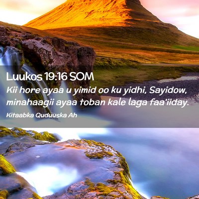 Picture 02 - Luukos 19:16 SOM - Kii hore ayaa u yimid oo ku yidhi, Sayidow, - Bible Verse Picture