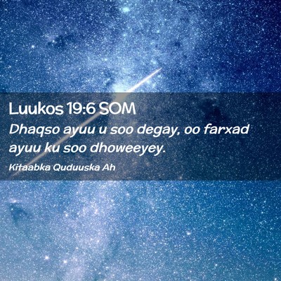 Picture 02 - Luukos 19:6 SOM - Dhaqso ayuu u soo degay, oo farxad ayuu ku soo - Bible Verse Picture