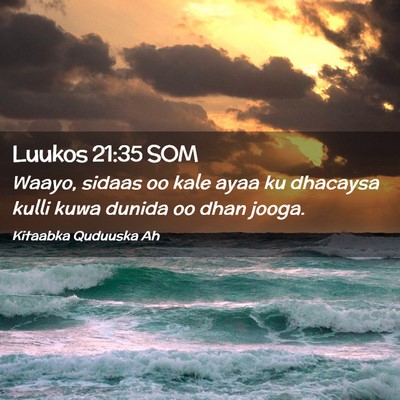 Picture 02 - Luukos 21:35 SOM - Waayo, sidaas oo kale ayaa ku dhacaysa kulli kuwa - Bible Verse Picture