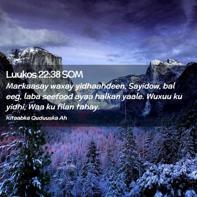 Picture 02 - Luukos 22:38 SOM - Markaasay waxay yidhaahdeen, Sayidow, bal eeg, - Bible Verse Picture