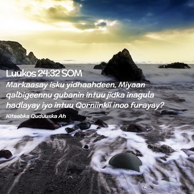 Picture 02 - Luukos 24:32 SOM - Markaasay isku yidhaahdeen, Miyaan qalbigeennu - Bible Verse Picture