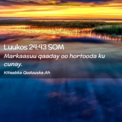 Picture 02 - Luukos 24:43 SOM - Markaasuu qaaday oo hortooda ku - Bible Verse Picture