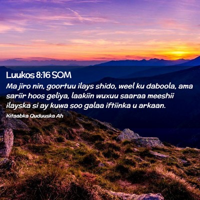 Picture 02 - Luukos 8:16 SOM - Ma jiro nin, goortuu ilays shido, weel ku - Bible Verse Picture