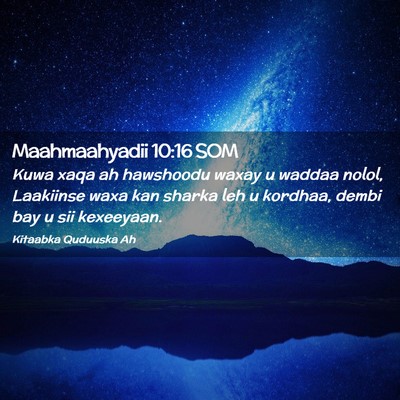 Picture 02 - Maahmaahyadii 10:16 SOM - Kuwa xaqa ah hawshoodu waxay u waddaa nolol, - Bible Verse Picture