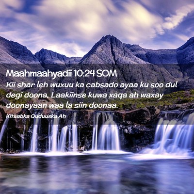 Picture 02 - Maahmaahyadii 10:24 SOM - Kii shar leh wuxuu ka cabsado ayaa ku soo dul - Bible Verse Picture