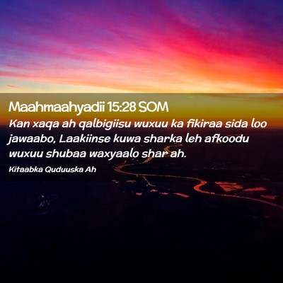 Picture 02 - Maahmaahyadii 15:28 SOM - Kan xaqa ah qalbigiisu wuxuu ka fikiraa sida loo - Bible Verse Picture